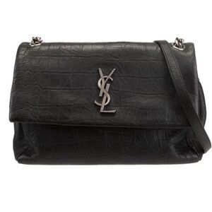 YSL West Hollywood Calfskin Black Embossed Medium Shoulder bag.